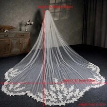 1pc Elegant Bridal Lace Veil With Ruffled Edges, Extra Large Trailing White Long Wedding Ceremony & Photo Shoot Accessory - Multicolor - View 2