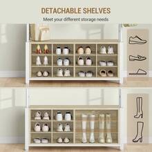 Coat Rack With Shoe Storage, Hall Tree With Bench For Hallway, 14 Open Compartments, Coat Stand With Adjustable Shelves, 13 Hooks, Top Storage For Living Room, Entrence - 白橡木色 - 查看 6