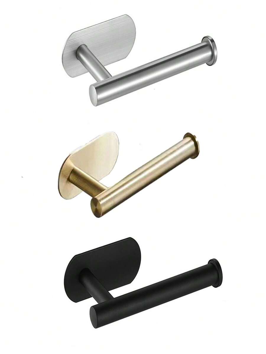 1pc Stainless Steel Tissue Paper Holder, Wall Mounted Bathroom Toilet Paper Dispenser, No Drilling Required - Multicolor - View 1