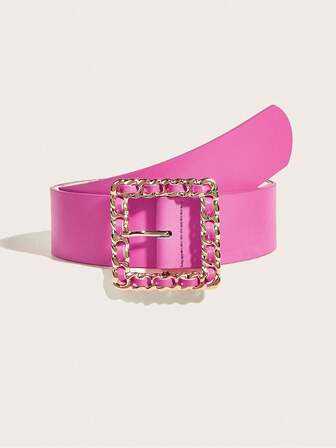 1 pezzo Cintura da donna rosa alla moda, elegante cintura monocromatica con fibbia in metallo minimalista, adatta per abiti, camicie, feste, pendolarismo, vacanze, appuntamenti, shopping