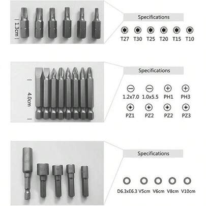 37PCS Electric Screwdriver Bit Set Bits Extension Rod Adapter Hex Shank Tool