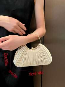 High-End Socialite Pleated Handbag, New Round-Ring Top-Handle Bag, Evening Cheongsam Bag, Clutch And Crossbody Bag, Acrylic Pleated Bag In Champagne Colour With Clasp Closure And Single Top Handle, Suitable For Girls Attending Parties And Other Evening Occasions - Champagne - View 7