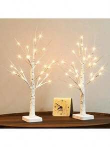 [24LED] Adjustable Beech Tree Lights With Branches - 3AA Batteries & USB Power Supply, Battery-Free, Indoor/Outdoor Decorative Lighting, For Christmas, Halloween, Easter - Plastic Shade, 3D Realistic Tree Ornament (With Trunk And Branches) - 彩色 - 查看 13