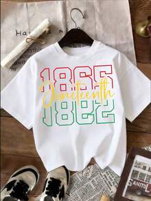 1865 Juneteenth 1822 Print Short Sleeve Women Round Neck T Shirt For Celebration And Everyday Wear - 白色 - 查看 2