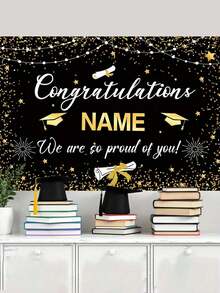 Customized Black And Gold Graduation Party Banner, Personalized Fabric Photo Background, Class Graduation Ceremony Decor, Congratulations Banner - Multicolor - View 9