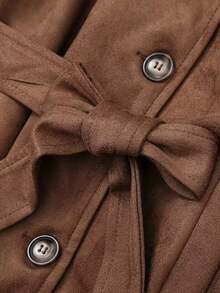 Women's Elegant Brown Suede-Like Trench Coat For Autumn & Winter - Belted Waist Design, Structured & Textured, Formal & Casual Autumn-Winter Outerwear - Hand Washable Luxury Women's Coat For Fall & Winter, Ideal For Office Commutes, Parties & Casual Outfits, Perfect For Versatile Layering - Timeless Design With Premium Fabric, A Top Choice For Style-Conscious Shoppers In Autumn & Winter - 棕色 - 查看 7