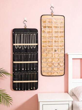 2/1pc Large Capacity Jewelry Storage Hanging Bag, Double-Sided Wardrobe Hanging Storage Bag, Hanging Jewelry Organizer, Double-Sided Jewelry Rack, Cosmetic Bag, Jewelry Box, Jewelry Storage Bag, Travel Jewelry Organizer, Earring Necklace Ring Jewelry Bag, Jewelry Roll, Cosmetic Bag, Waterproof Travel Jewelry Bag