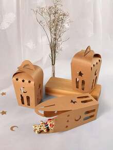 10pcs Ramadan Gift Box,Brown Kraft Paper Hollowed Out Star And Moon Pattern Gift Packaging Box For Ramadan Decoration - Multicolor - View 5