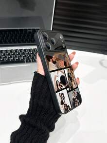 1pc Customized 5-Photo Family/Couple Portrait Tempered Glass Luxury Fashion Large Window Matte Anti-Fall Phone Case, Compatible With IPhone 17/17Pro/17ProMax/17Air/16/16Pro/16ProMax/16Plus/15/15Plus/15Pro/15ProMax/14/14Plus/14Pro/14ProMax/13/13Pro/13ProMax/12/11 - Black - View 3