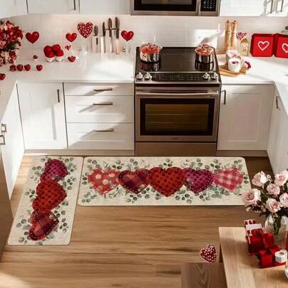 1件装心形图案防滑垫，厨房地毯，厨房垫，厨房地垫，门垫，小地毯，地毯，走廊地毯，地板垫，家居装饰，区域地毯，户外垫，家居装饰，区域地毯，卧室地毯，可水洗地毯