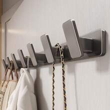 1个黑色/白色/灰色时尚方形壁钩 - 可选3/4/5/6个挂钩，圆角设计防止勾住衣物和物品，铝合金挂钩板搭配加厚ABS挂钩，承重力强，多场景挂钩架：浴室（毛巾/衣物）| 玄关（钥匙/杂物）| 门后（衣架）| 卧室 - 彩色 - 查看 5