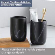 Marble Black Toothbrush Holders For Bathrooms - 2 Cups Ceramic Toothbrush Toothpaste Holders Set, Bathroom Tumbler Cups Reusable Toothbrush Cup Black Mouthwash Cup, Bathroom Counter Organizer,2pcs,BlackMarble - 黑大理石 - 查看 6