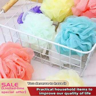 1/4pcs Loofah Sponge, 4pcs Lace Exfoliating Loofah Sponge For Home Spa Bath, Fluffy Net Brush, Pumice Bath Powder Puff For Face And Body, Rich Foaming Net Loofah, Bath Flower Ball, Bath Sponge Tennis, Bathroom Accessories, Home Supplies, Student Supplies, Back To School, Dorm Essentials