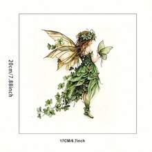 绿色仙女与蝴蝶墙贴 - 自粘可移除PVC奇幻墙贴，迷人的森林场景，中世纪风格卧室、客厅或圣诞礼物装饰。 - 彩色 - 查看 3