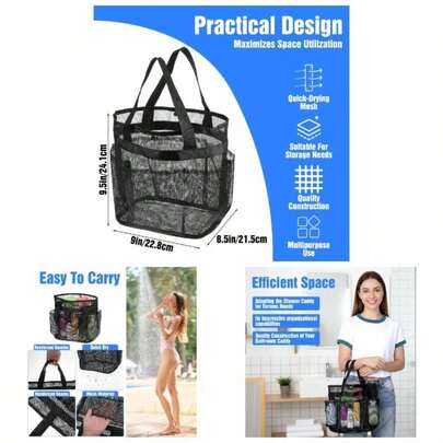 Portable Mesh Shower Caddy, Quick Dry Hanging Shower Organizer Toiletry Bag Large - Capacity Showers Basket College Dorm Room Essentials Caddy Tote Basket For Bathroom Gym Travel Camping