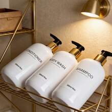 3个浴室液体皂液器，可重复灌装洗发水、护发素、沐浴露瓶，500毫升可重复使用容器 - 彩色 - 查看 6