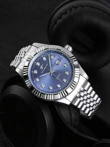 Đồng hồ nam RICECGO máy quartz, dây đeo thép không gỉ, kiểu dáng công sở cổ điển, mặt tròn, lý tưởng cho các cuộc họp kinh doanh và làm quà tặng, hoàn hảo cho sinh nhật và ngày Valentine. - Bạc - Xem 4
