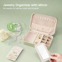 Caja Portable para Joyas, Bolsa Multifuncional de Joyería Estuche Joyero Organizador con Espejo para Anillos Aretes Collares Pendientes -M,Verde,37366667 - Morado - Ver 2