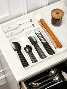 1pc Kitchen Drawer Cutlery Organizer, Cabinet Utensil Rack, Kitchen Cabinet Chopsticks And Cutlery Storage Rack, Cutlery Divider Tray With Compartments To Hold Knives, Forks, Spoons, Chopsticks And Other Cooking Tools, Cutlery Drawer Divider.