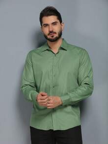 Men's Slim Fit Long-Sleeved Dress Shirt - Green - View 1