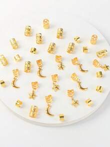 32 Stück Haarschmuck Set für Frauen - Stern & Mond Design, Haarclips, geeignet für Festivals, Partys, Alltagstragen, Anhänger, Geschenke, Festivals, Klammern, Haarspangen, Haarspangen, Kopfschmuck - Gold - Übersicht 3