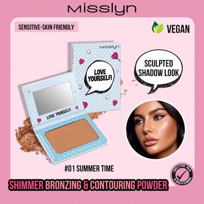  MISSLYN-Love Yourself 闪亮修容粉，高显色度修容粉，哑光质地，细腻柔滑，带镜子，面部轮廓修容粉，持久妆效，轻盈透气，易于涂抹，纯素配方，无动物实验，最佳色号