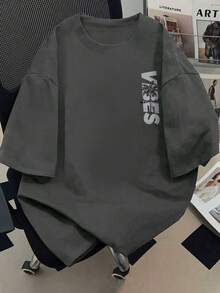 Tween Boy Letter & Palm Tree Print Round Neck Short Sleeve Casual T-Shirt - Grey - View 2