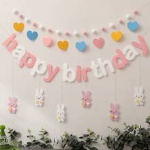 Rabbit, Carrot, Flower, Letter Pull Flag Decoration, Birthday Party Background Wall Hanging Banner - Multicolor - View 11