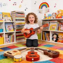 Tecforood Kids Ukulele Toy Guitar Instrument | Playable Mini String Guitar, Suitable For Music Learning And Early Education, Beginner-Friendly Design, Cultivates Rhythm, Coordination And Musical Interest, Interactive Enlightening Music Toy, Suitable For Hands-On Practice And Creative Play, Ideal For Family Use And Parent-Child Interaction, Perfect Gift For Birthday Parties, Halloween Celebrations And Christmas Holidays. - Multicolor - View 7