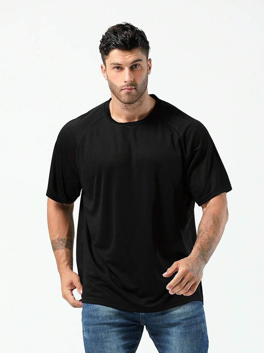 Plus Size Men's Breathable Quick-Dry Sports T-Shirt - Black - View 1