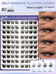 80pcs C-Curl Self-Adhesive False Eyelashes, 13-16mm, Natural Cat Eye Makeup Effect, Pre-Glued, Single Strand Delicate, DIY Elegant Makeup - Black - View 10