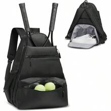 Tennis Backpack For Rackets, Waterproof Tennis Bag With Shoe Compartment, Wet/Dry Pocket, Fence Hook, For Tennis, Pickleball, Badminton - Black - View 2