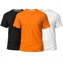 Set Of 3 Men's Basic Plain T-Shirts, 100% Cotton, 30.1 Mm - 黑/橙/白 - 查看 1