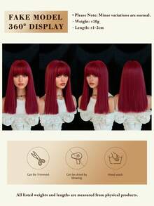 18 Inch Medium Long Straight Hair Wig With Bangs Burgundy Wigs For Women High Quality Soft Synthetic Fiber Wig For Girls Daily Party Use - Burgundy - View 6
