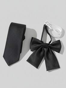 2pcs Adjustable Children's Bow Tie & Necktie, Classic Solid Color Kids Bow Tie, Suitable For Wedding, Graduation, School Uniform - Multicolor - View 1