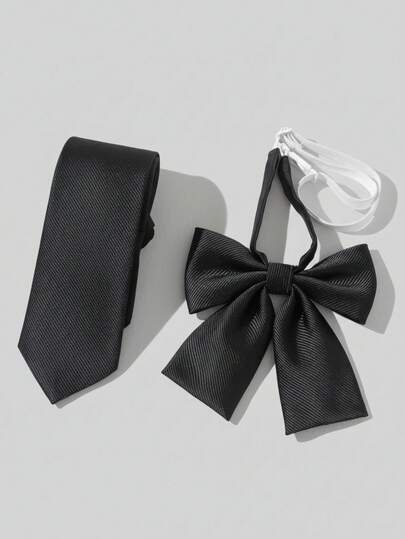 2pcs Adjustable Children's Bow Tie & Necktie, Classic Solid Color Kids Bow Tie, Suitable For Wedding, Graduation, School Uniform
