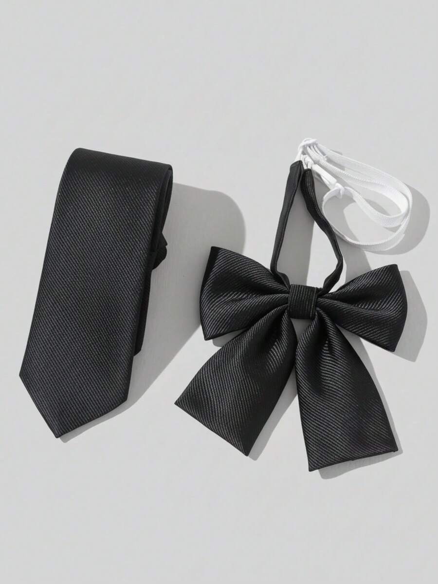 2pcs Adjustable Children's Bow Tie & Necktie, Classic Solid Color Kids Bow Tie, Suitable For Wedding, Graduation, School Uniform - Multicolor - View 1