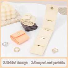 Bolsa de almacenamiento de joyas plegable mini para aretes y collares, organizador de joyas portátil para viajes con múltiples compartimentos, estuche compacto para empaquetar joyas para viajes, almacenamiento en el hogar, organización diaria y protección de accesorios para mujeres - Multicolor - Ver 4