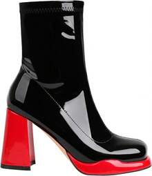 Platform Chunky Heel Ankle Boots Women Square Toe Mid Calf Boots With Side Zippers Party Cosplay Dance Gogo Boots - Đỏ - Xem 4