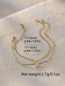 Nooxian 2pcs/Set Women's Fashion Minimalist Multi-Layer Gold Cross Chain Geometric Cubic Zirconia Copper Pendant Bracelets, Suitable For Women's Daily Casual And Holiday Wear - Yellow Gold - View 5