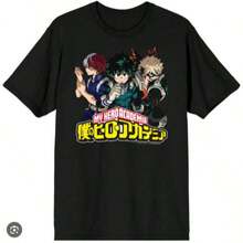 Graphic Print Men Casual Round Neck T-ShirtTween Girls'Printed Short Sleeve T-Shirt Super Happy Summer Japanese Anime Boku No Hero Academia Friends T Shirt Women T-Shirt,Short Sleeved Single-Sided Printed T-Shirt,Pullover Style Shirt,Retro Hip-Hop Style,Street Style,Machine Washable,180g Heavy Cotton,Spring Summer Top, Relaxed Fit Tee, Suitable For All Seasons Vintage Streetwear Graphic Oversized Cotton Tops&High Street Printed T-Shirt - 黑色1 - 查看 7