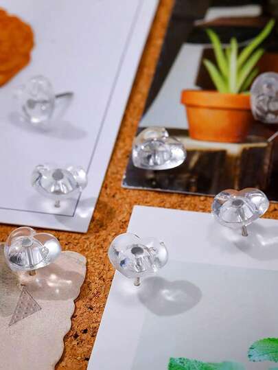 50/100/150pcs Clear Heart-Shaped Push Pins - Transparent Decorative Thumb Tacks With Sharp Tip For Cork Boards, Bulletin Boards, Maps, Posters - Office, School, Classroom Supplies - Decorative & Functional Organization , Steel Point And Plastic Head, Flat Head Thumbtacks For Photo Wall, Home Office Use, Push Pin For Cork Board, Cute Push Pin