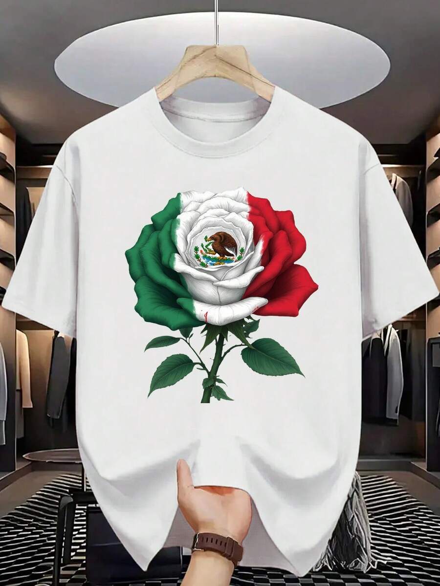 Camiseta de Algodón 100% para Hombre - Manga Corta, Cuello Redondo, Estampado Digital, Cómoda para Todas las Estaciones, Lavable a Máquina, Ideal para Salidas Diarias, Cuello Redondo, Diseño Circular, Camiseta Casual de Verano T-shirt Minimalist white line drawing of a steaming cup and heart on teal background. Perfect for cozy - Blanco - Ver 1