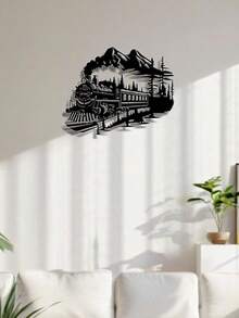 1 buc. Decor artistic metalic cu tren vintage, decor elegant cu tren, design peisagistic de munte și pădure, cadou ideal pentru pasionații de trenuri și fanii căilor ferate, mobil și reutilizabil, nu necesită electricitate, ușor de agățat, decor artistic de perete metalic de înaltă calitate, potrivit pentru decorarea Ramadanului, acasă, baie, dormitor, sufragerie - Multicolor - Vizualizare 2