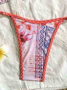 Sexy Backless Tie-Up Bikini Set, Includes Elegant Thong Swimsuit, Made Of Medium Stretch Fabric Vacation - Hot Pink - View 4