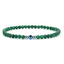 1件天然黑曜石圆珠情侣手链 时尚蓝色邪眼弹力手链 男女通用 高级珠宝 - 彩色 - 查看 7