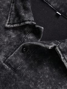 Tricou polo bărbătesc de vară, stil stradal, cu grafică New York, elastic, spălat, aspect vintage, cu guler, închidere cu nasturi, top negru, tricou polo casual de zi cu zi - Negru - Vizualizare 5