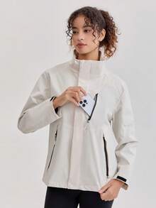 1pc Solid Color Lightweight Windbreaker Jacket, Spring/Autumn Outdoor Sports Hooded Waterproof Windproof Running Hiking Coat White - White - View 14