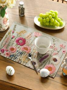 4 件/6 件彩色刺绣花朵餐垫，矩形桌布，可水洗，适合家庭聚餐、咖啡桌、耐用的厨房和餐厅装饰、派对和场景的桌面装饰、家居装饰