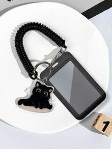 Spring Cord Card Bag - Card Protection Cover With Cat Decoration Hanging, Student Id Card, Bus Card, Meal Card Protection Cover, Work Id Card, Smooth Card Swiping, High-Definition Transparent Card Cover, Durable And Scratch Resistant - Multicolor - View 3